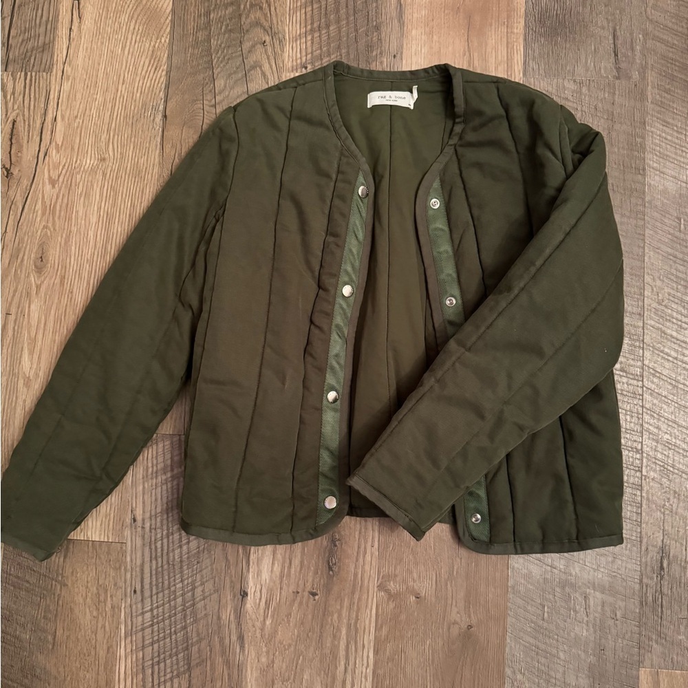 Rag & Bone quilted army green liner jacket size small snap A00133
